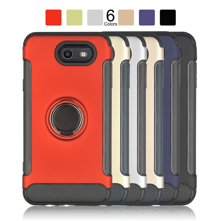 ANGIBABE Carbon Fiber Texture Kickstand TPU+PC Hybrid Case for Samsung Galaxy J7 (2017) EU Version/J7 Pro (2017) - Black-8