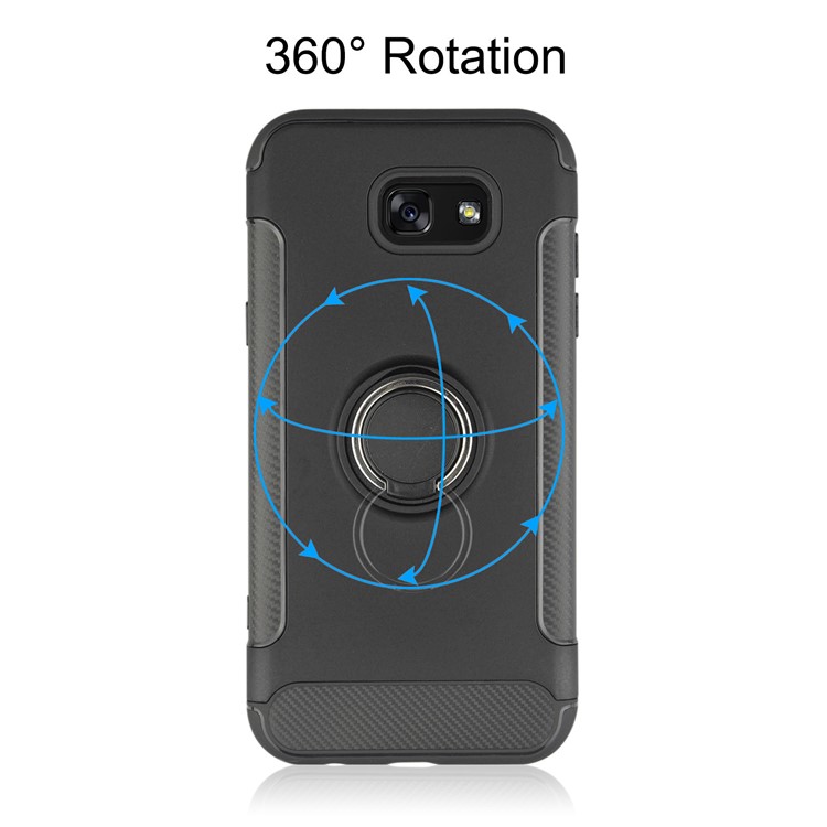 ANGIBABE Carbon Fiber Texture Kickstand TPU+PC Hybrid Shell for Samsung Galaxy A3 (2017) - Black-3