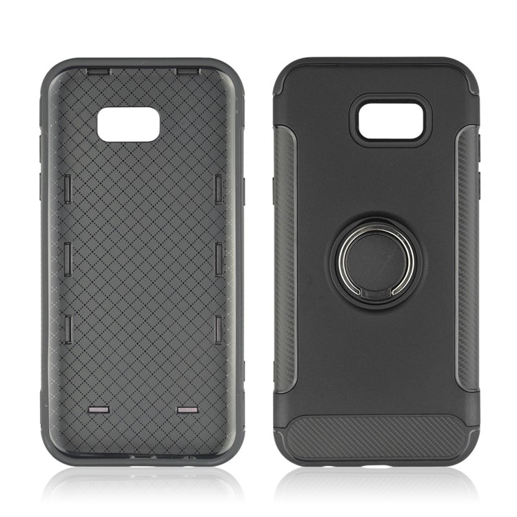 ANGIBABE Carbon Fiber Texture Kickstand TPU+PC Hybrid Shell for Samsung Galaxy A3 (2017) - Black-4
