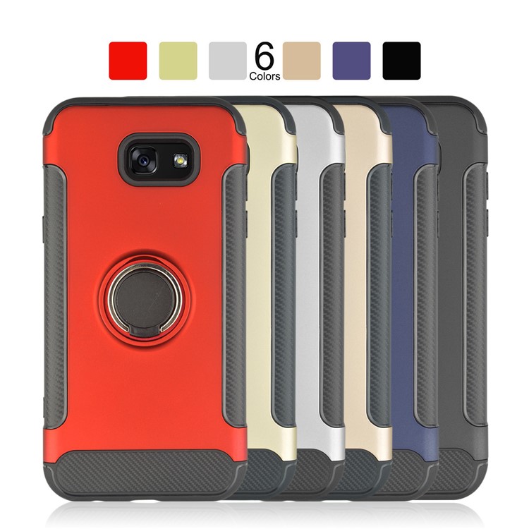 ANGIBABE Carbon Fiber Texture Kickstand TPU+PC Hybrid Shell for Samsung Galaxy A3 (2017) - Black-8