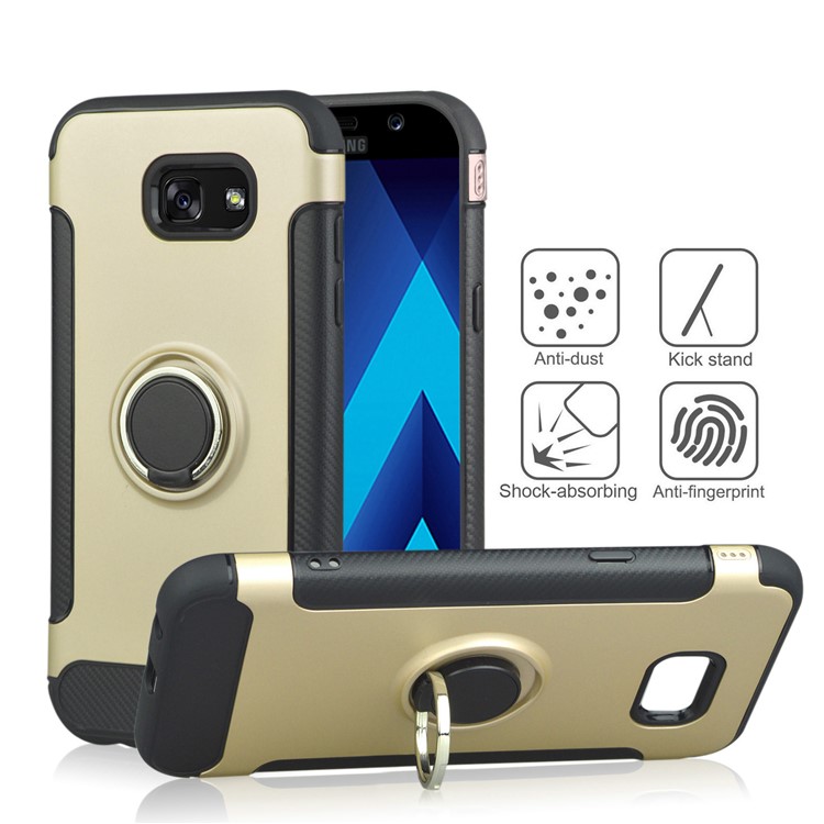 

ANGIBABE Carbon Fiber Texture Kickstand TPU+PC Combo Mobile Case for Samsung Galaxy A5 (2017) - Gold, Galaxy A5 (2017)