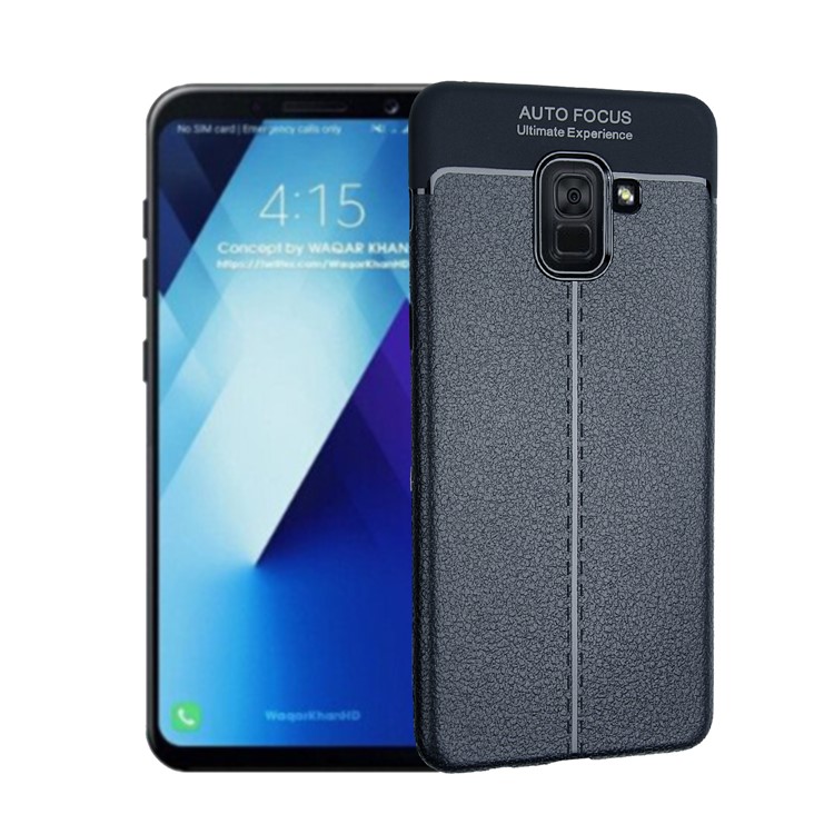 

Litchi Текстура Гибкая Оболочка Телефона TPU Для Галактики Samsung A8 (2018) - Темно-синий, Galaxy A8 (2018)