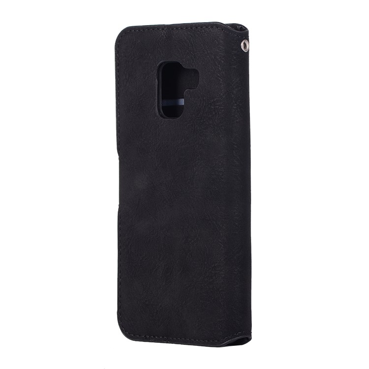 Vintage Matte PU Leather Wallet Stand Case for Samsung Galaxy A5 (2018) - Black-3