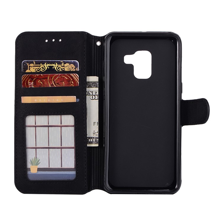 Vintage Matte PU Leather Wallet Stand Case for Samsung Galaxy A5 (2018) - Black-4