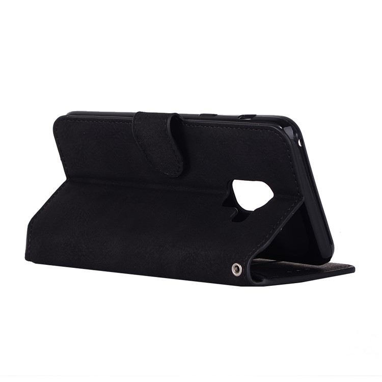 Vintage Matte PU Leather Wallet Stand Case for Samsung Galaxy A5 (2018) - Black-5