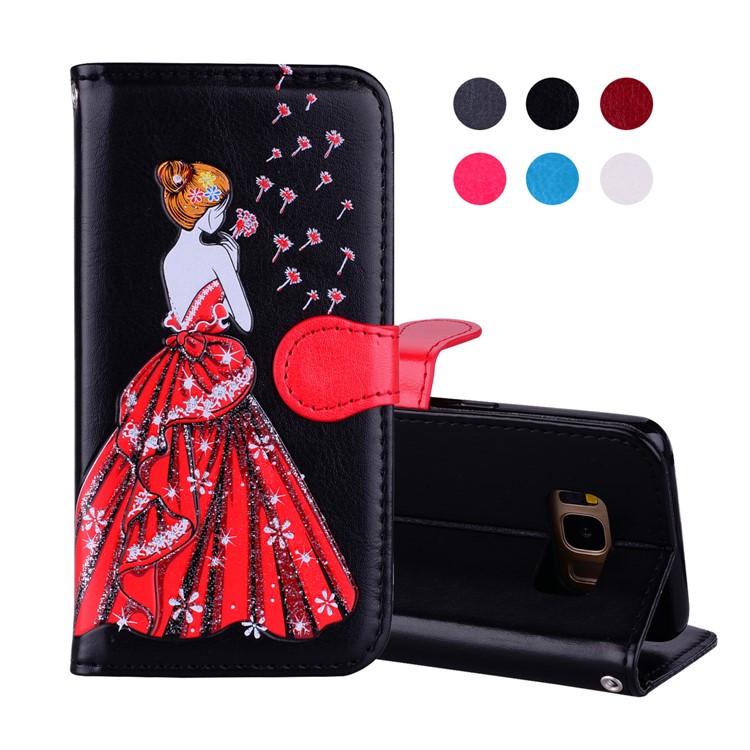 Flash Powder Pretty Girl's Back Leather Wallet Case for Samsung Galaxy S8 Plus SM-G955 - Black-1