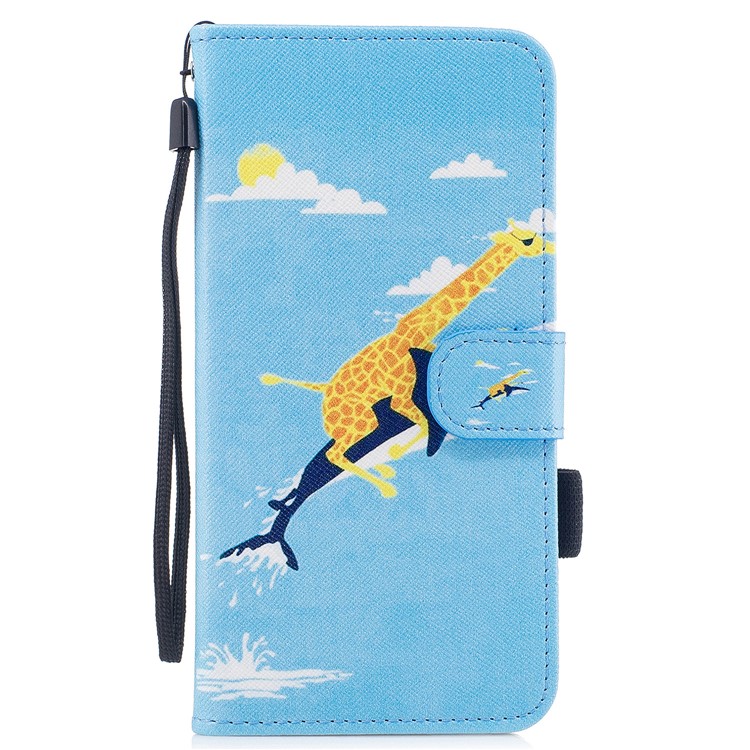 Pattern Printing Leather Wallet Stand Phone Case for Samsung Galaxy S8 Plus G955 - Giraffe Riding Whale-1