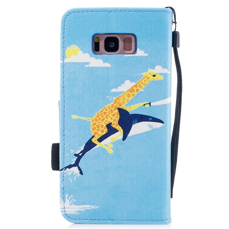 Pattern Printing Leather Wallet Stand Phone Case for Samsung Galaxy S8 Plus G955 - Giraffe Riding Whale-2