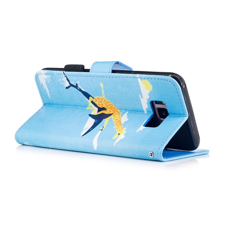 Pattern Printing Leather Wallet Stand Phone Case for Samsung Galaxy S8 Plus G955 - Giraffe Riding Whale-3