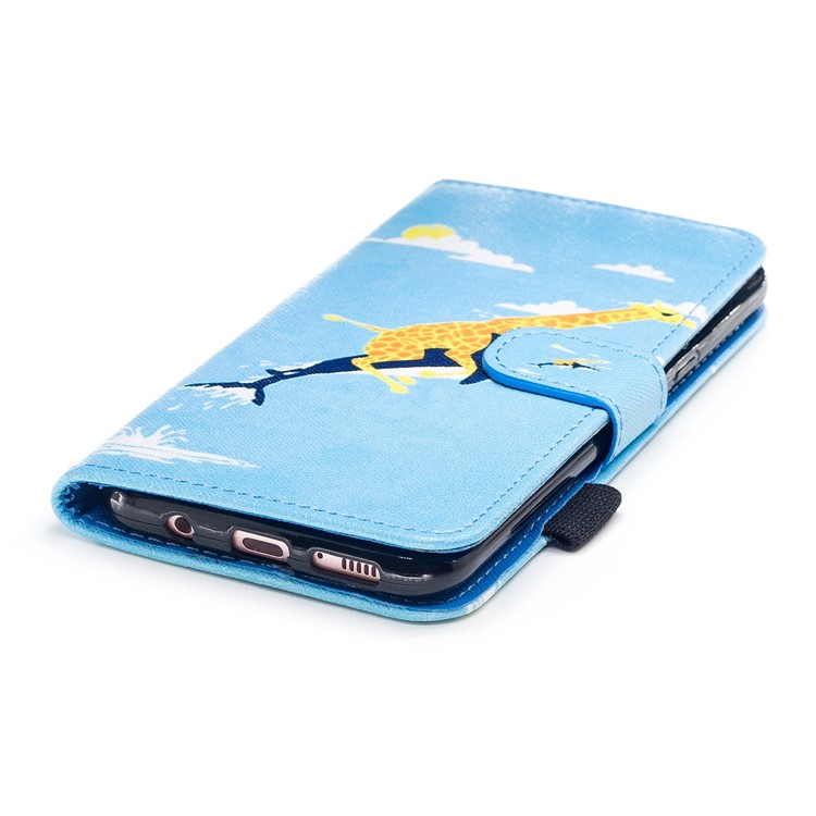 Pattern Printing Leather Wallet Stand Phone Case for Samsung Galaxy S8 Plus G955 - Giraffe Riding Whale-5