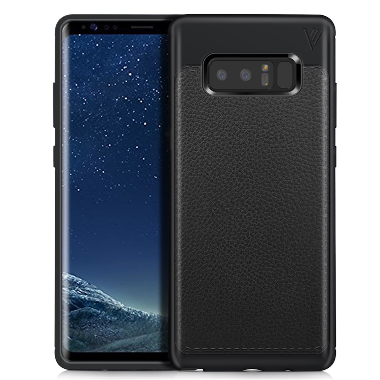 LENUO Litchi Skin Leather Coated TPU Back Case for Samsung Galaxy Note 8 N950 - Black-2