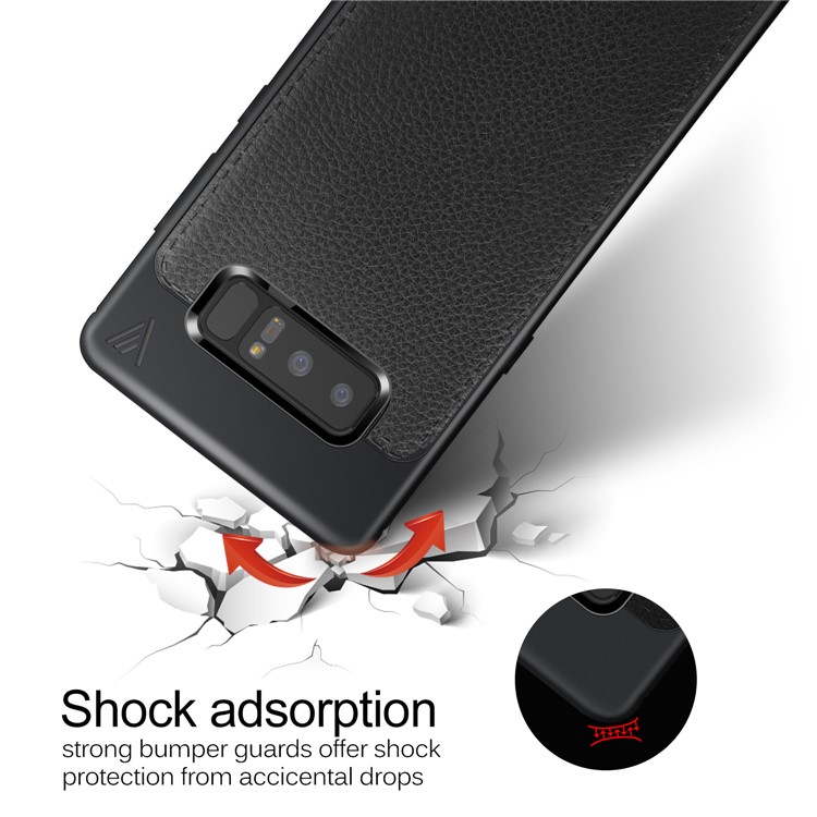 LENUO Litchi Skin Leather Coated TPU Back Case for Samsung Galaxy Note 8 N950 - Black-5