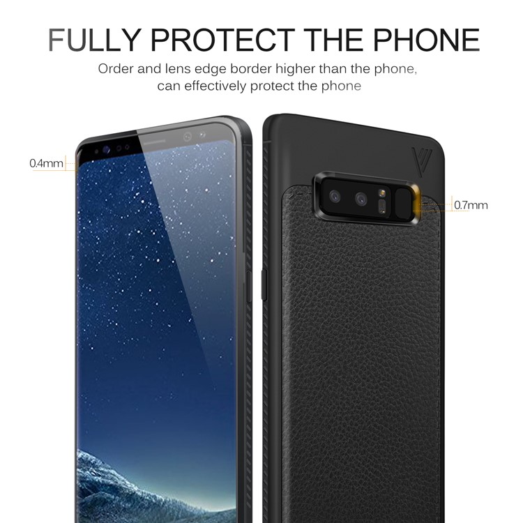 LENUO Litchi Skin Leather Coated TPU Back Case for Samsung Galaxy Note 8 N950 - Black-6