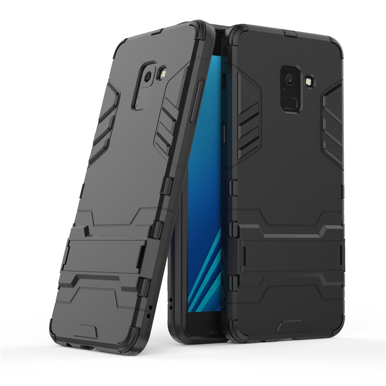 Cool Plastic TPU Hybrid Mobile Cover with Kickstand for Samsung Galaxy A7 (2018) - Black-1