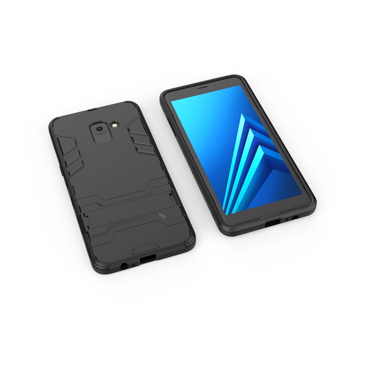 Cool Plastic TPU Hybrid Mobile Cover with Kickstand for Samsung Galaxy A7 (2018) - Black-3