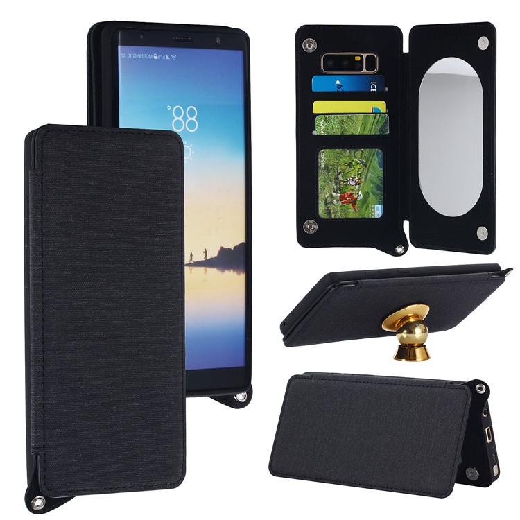 Card Holder Mirror Leather TPU Back Case for Samsung Galaxy Note 8 N950 - Black-1