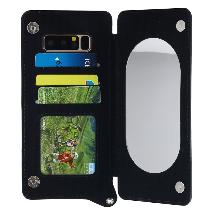 Card Holder Mirror Leather TPU Back Case for Samsung Galaxy Note 8 N950 - Black-4