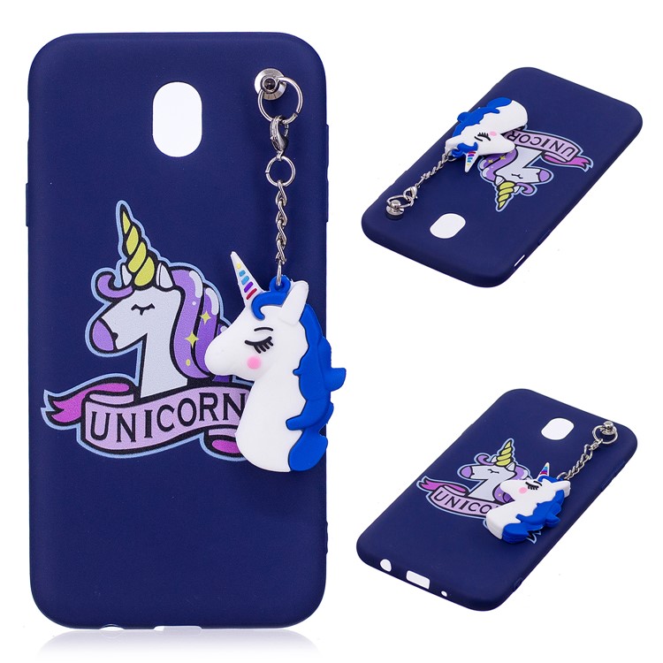 Unicorn Pattern Printing TPU Gel Case with Unicorn Pendant for Samsung Galaxy J7 (2017) EU Version / J7 Pro (2017) - Blue-1