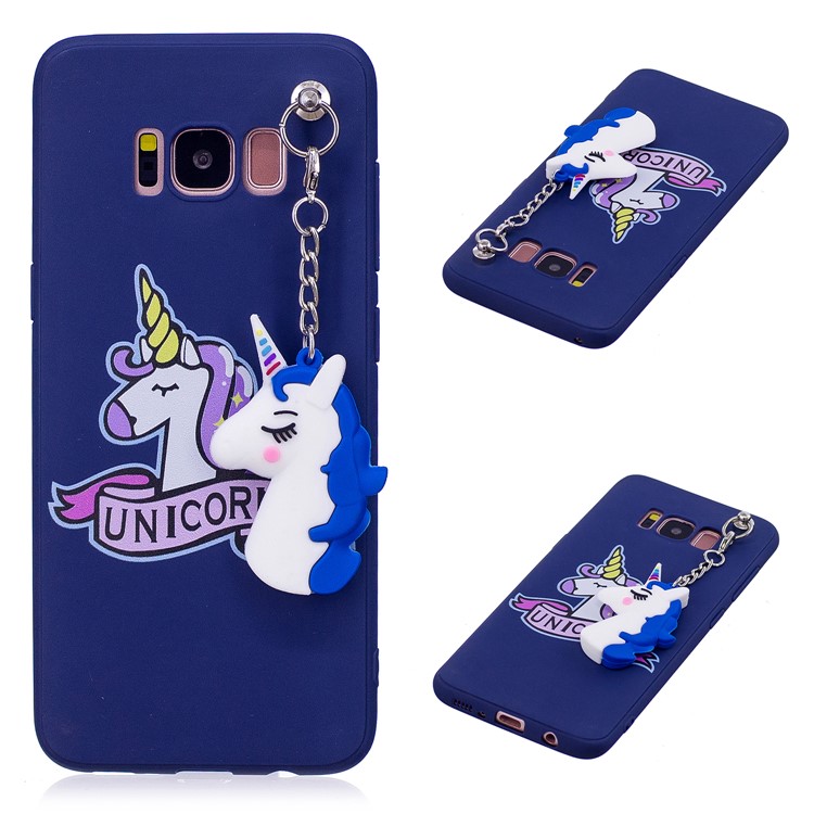 Unicorn Pattern TPU Mobile Case with Unicorn Chain Pendant for Samsung Galaxy S8+ G955 - Blue-1