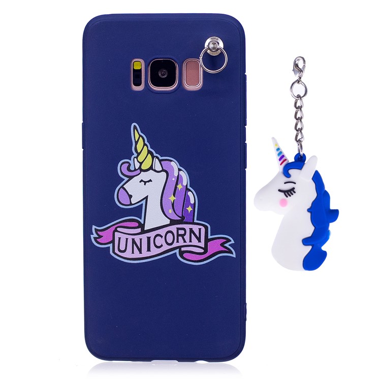 Unicorn Pattern TPU Mobile Case with Unicorn Chain Pendant for Samsung Galaxy S8+ G955 - Blue-2