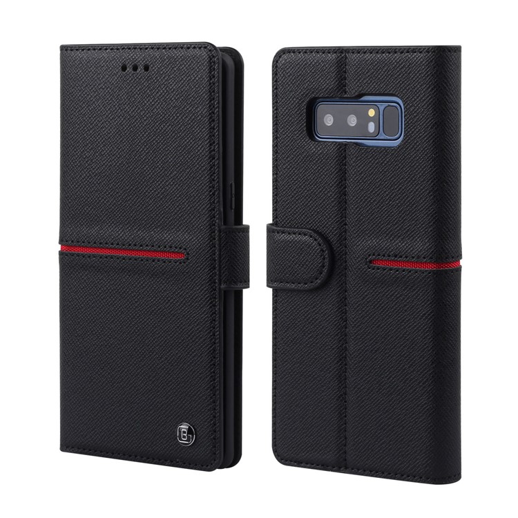 GEBEI Flip Genuine Leather Wallet Stand Phone Case for Samsung Galaxy Note 8 SM-N950 - Black-1