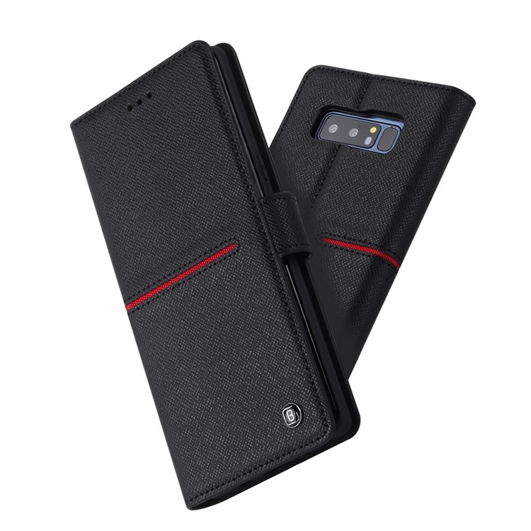GEBEI Flip Genuine Leather Wallet Stand Phone Case for Samsung Galaxy Note 8 SM-N950 - Black-2