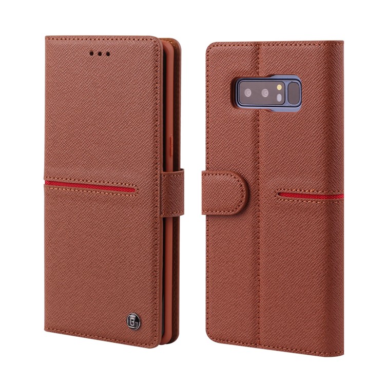 GEBEI Flip Genuine Leather Wallet Stand Phone Shell for Samsung Galaxy Note 8 SM-N950 - Brown-1