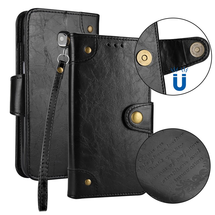 5-Slot Vintage Oil Wax Leather Wallet Case for Samsung Galaxy A3 (2017) A320 - Black-1