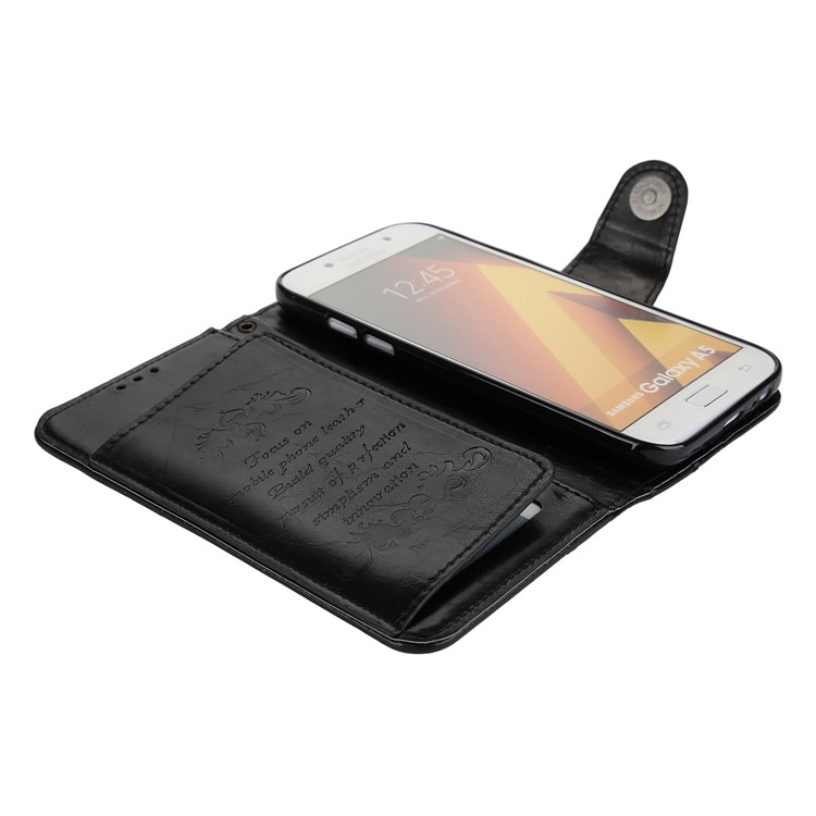 5-Slot Vintage Oil Wax Leather Wallet Case for Samsung Galaxy A3 (2017) A320 - Black-7