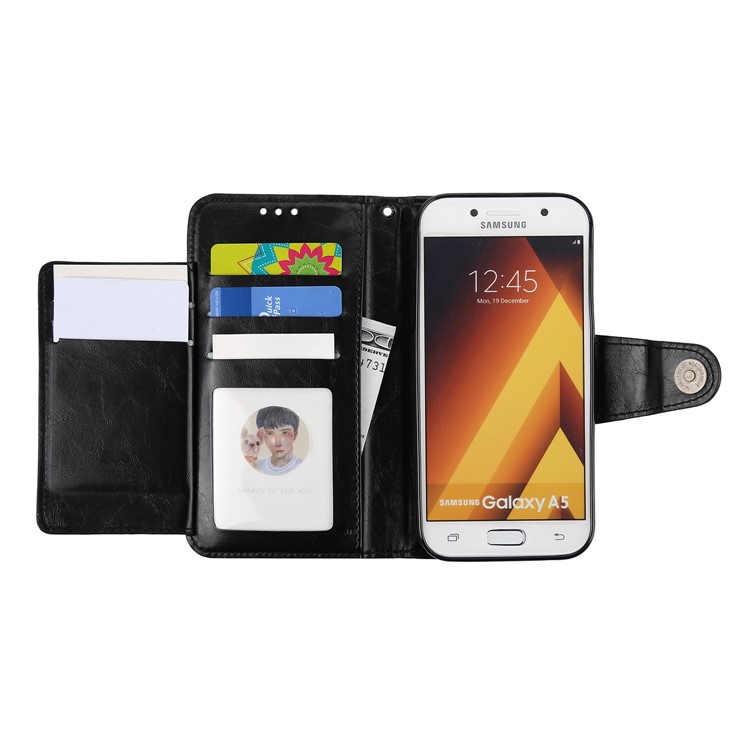 5-Slot Vintage Oil Wax Leather Wallet Case for Samsung Galaxy A3 (2017) A320 - Black-8