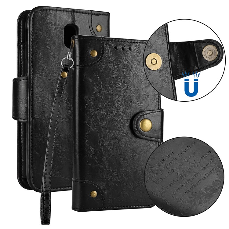 5-Slot Vintage Oil Wax Leather Wallet Case for Samsung Galaxy J7 Pro (2017) / J7 (2017) EU Version - Black-1