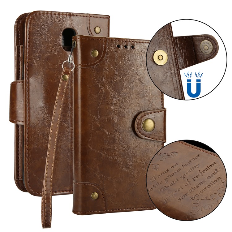 Funda De Cuero Con Cera Para Aceite Vintage Con 5 Ranuras Y Soporte Para Samsung Galaxy J7 Pro (2017) / J7 (2017) Versión De La UE - Marrón-1