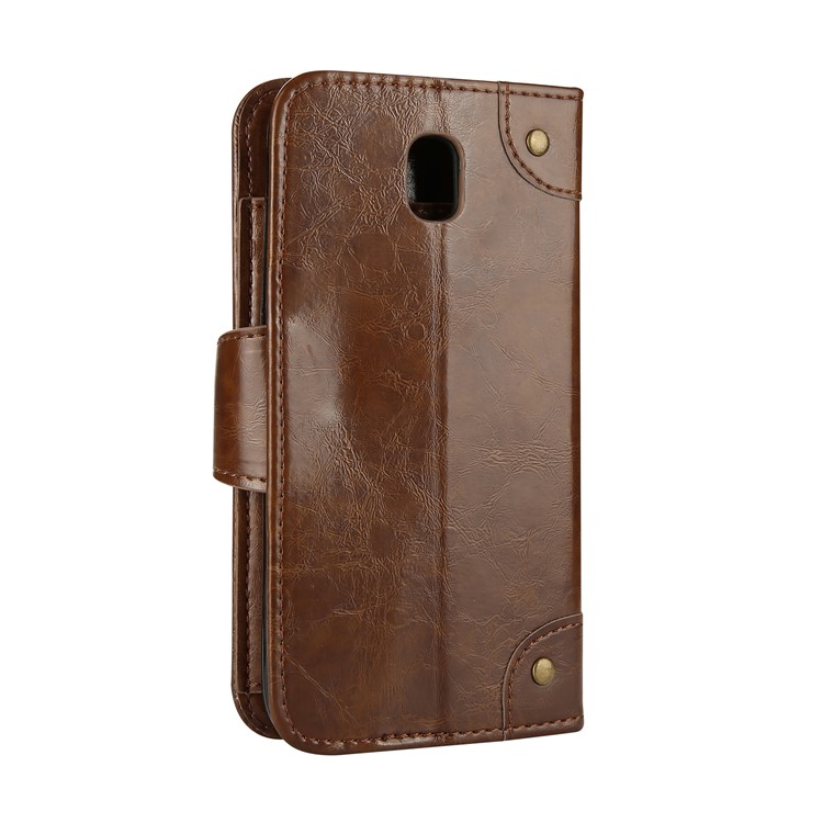 Funda De Cuero Con Cera Para Aceite Vintage Con 5 Ranuras Y Soporte Para Samsung Galaxy J7 Pro (2017) / J7 (2017) Versión De La UE - Marrón-3