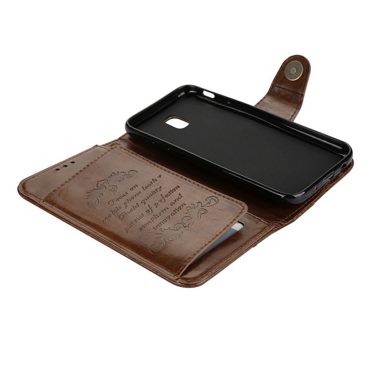 Funda De Cuero Con Cera Para Aceite Vintage Con 5 Ranuras Y Soporte Para Samsung Galaxy J7 Pro (2017) / J7 (2017) Versión De La UE - Marrón-4
