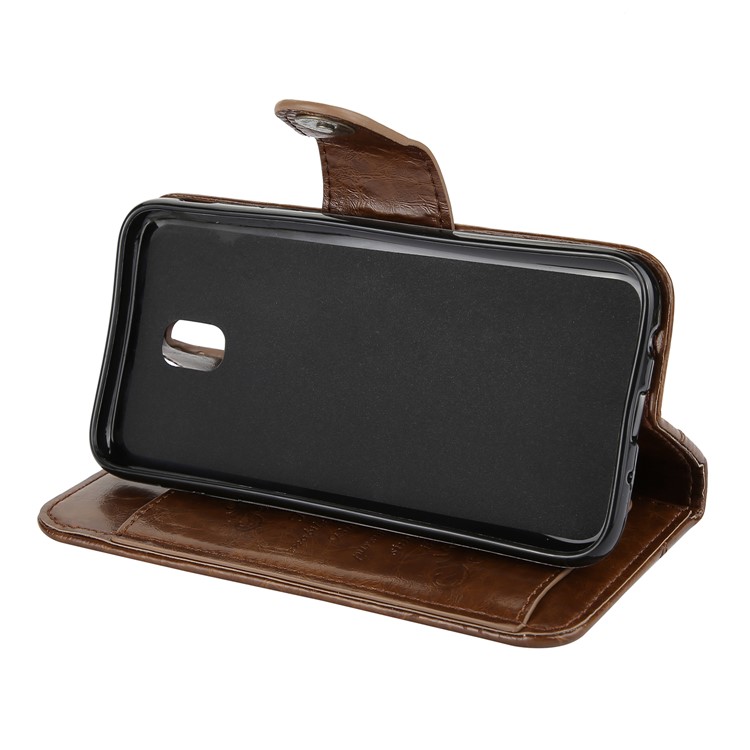 Funda De Cuero Con Cera Para Aceite Vintage Con 5 Ranuras Y Soporte Para Samsung Galaxy J7 Pro (2017) / J7 (2017) Versión De La UE - Marrón-5