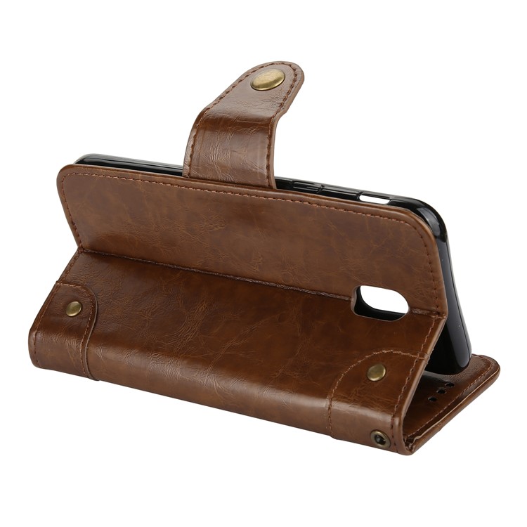 Funda De Cuero Con Cera Para Aceite Vintage Con 5 Ranuras Y Soporte Para Samsung Galaxy J7 Pro (2017) / J7 (2017) Versión De La UE - Marrón-6