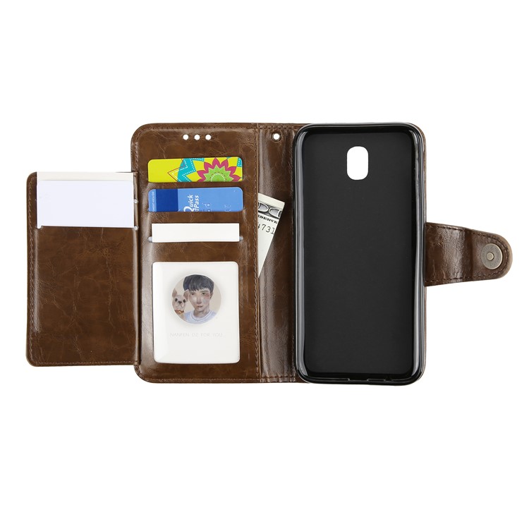 Funda De Cuero Con Cera Para Aceite Vintage Con 5 Ranuras Y Soporte Para Samsung Galaxy J7 Pro (2017) / J7 (2017) Versión De La UE - Marrón-7