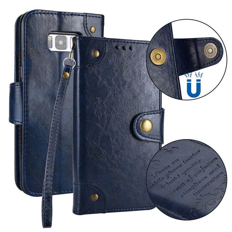

5-Slot Vintage Oil Wax Leather Wallet Cover for Samsung Galaxy S8 SM-G950 - Blue