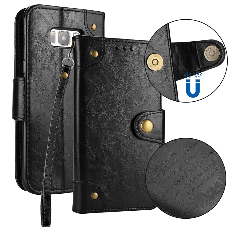 5-Slot Vintage Oil Wax Leather Wallet Case for Samsung Galaxy S8+ SM-G955 - Black-1