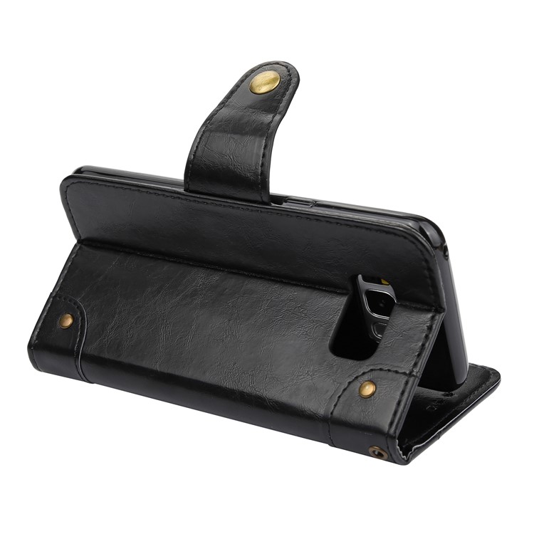 5-Slot Vintage Oil Wax Leather Wallet Case for Samsung Galaxy S8+ SM-G955 - Black-6