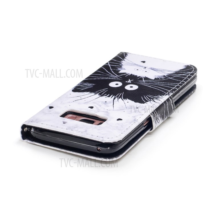 Patterned Leather Wallet Mobile Casing for Samsung Galaxy S8+ SM-G955 - Black and White Cats-5
