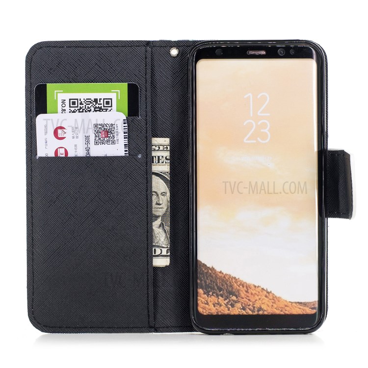 Patterned Leather Wallet Mobile Casing for Samsung Galaxy S8+ SM-G955 - Black and White Cats-6