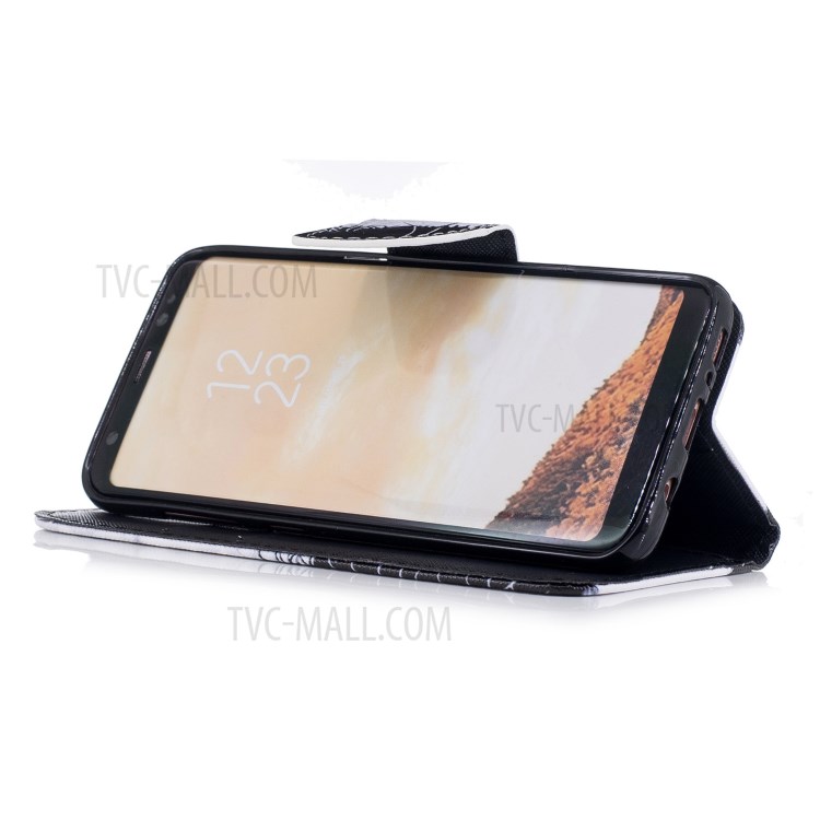 Patterned Leather Wallet Mobile Casing for Samsung Galaxy S8+ SM-G955 - Black and White Cats-7