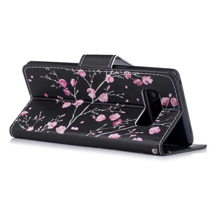 Pattern Printing Leather Wallet Case for Samsung Galaxy Note 8 SM-N950 - Pink Flowers-3