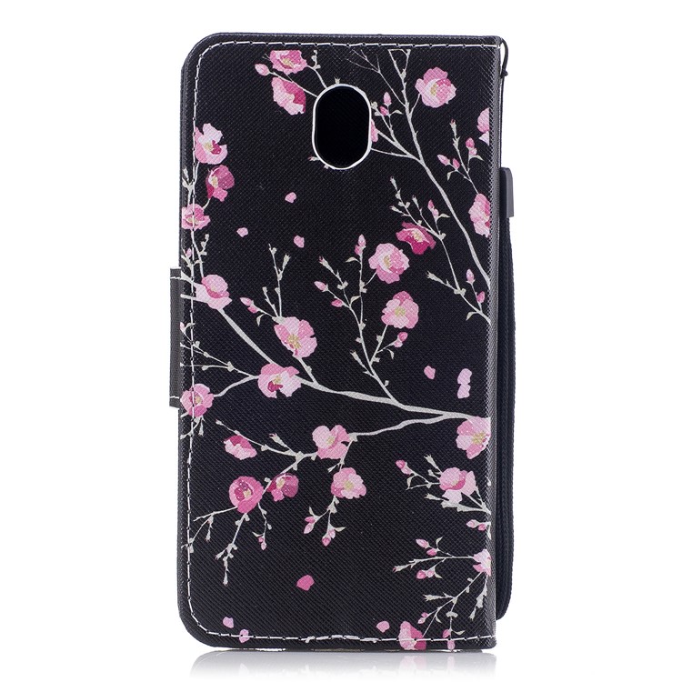 Pattern Printing Leather Wallet Casing for Samsung Galaxy J7 Pro (2017) / J7 (2017) EU Version - Pink Flowers-2
