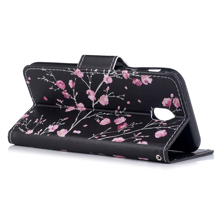 Pattern Printing Leather Wallet Casing for Samsung Galaxy J7 Pro (2017) / J7 (2017) EU Version - Pink Flowers-3