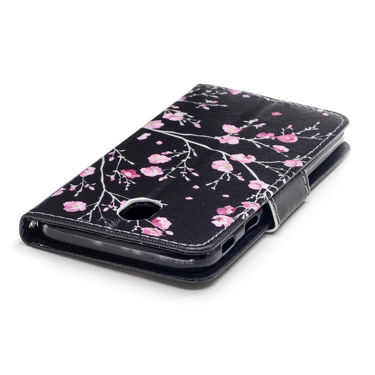 Pattern Printing Leather Wallet Casing for Samsung Galaxy J7 Pro (2017) / J7 (2017) EU Version - Pink Flowers-5