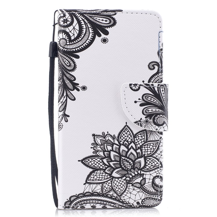 Custodia Per il Telefono Del Portafoglio in Pelle Per la Stampa di Pattern Per Samsung Galaxy J7 Pro (2017) / J7 (2017) Versione ue - Fiori Neri