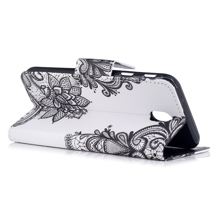Pattern Printing Leather Wallet Phone Case for Samsung Galaxy J7 Pro (2017) / J7 (2017) EU Version - Black Flowers-3