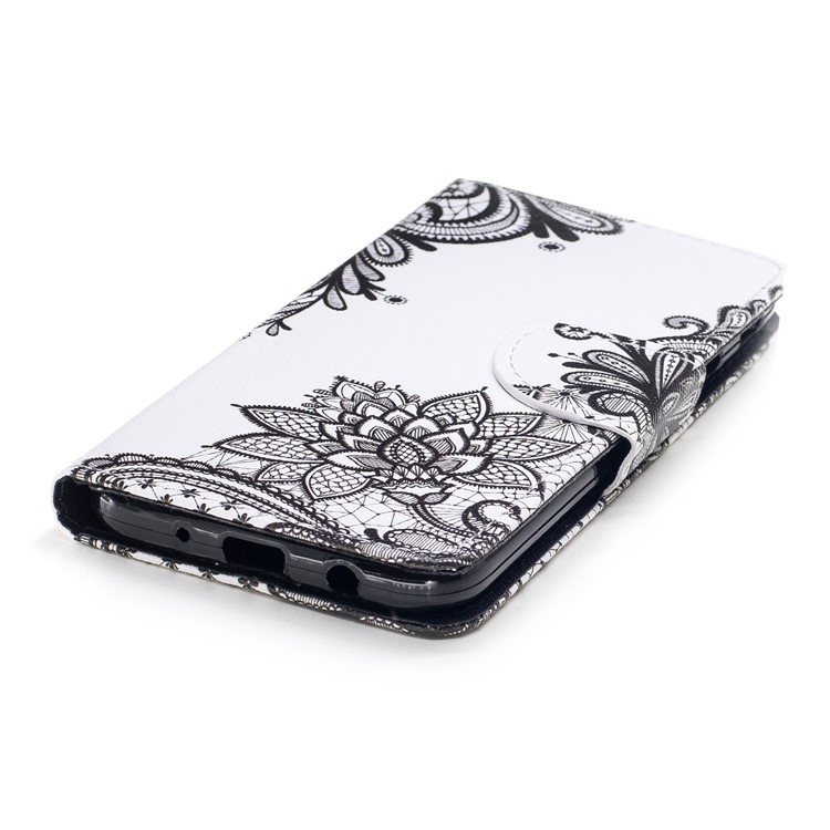 Pattern Printing Cuero Willet Case Para Samsung Galaxy J7 Pro (2017) / J7 (2017) Versión de la ue - Flores Negras